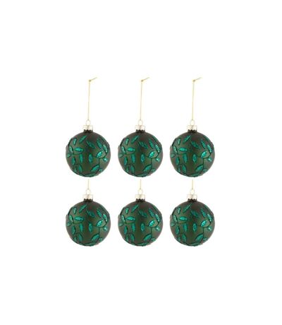 Lot de 6 Boules de Noël Feuilles 8cm Vert Mat