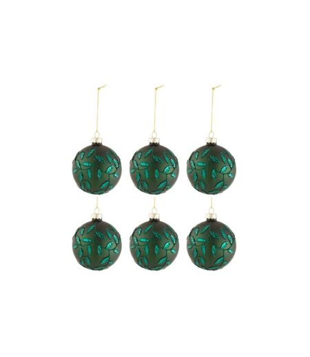 Lot de 6 Boules de Noël Feuilles 8cm Vert Mat