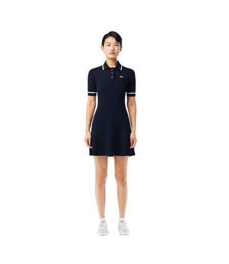 Womens/ladies Flared Seamless Polo Shirt Dress Blue Lacoste