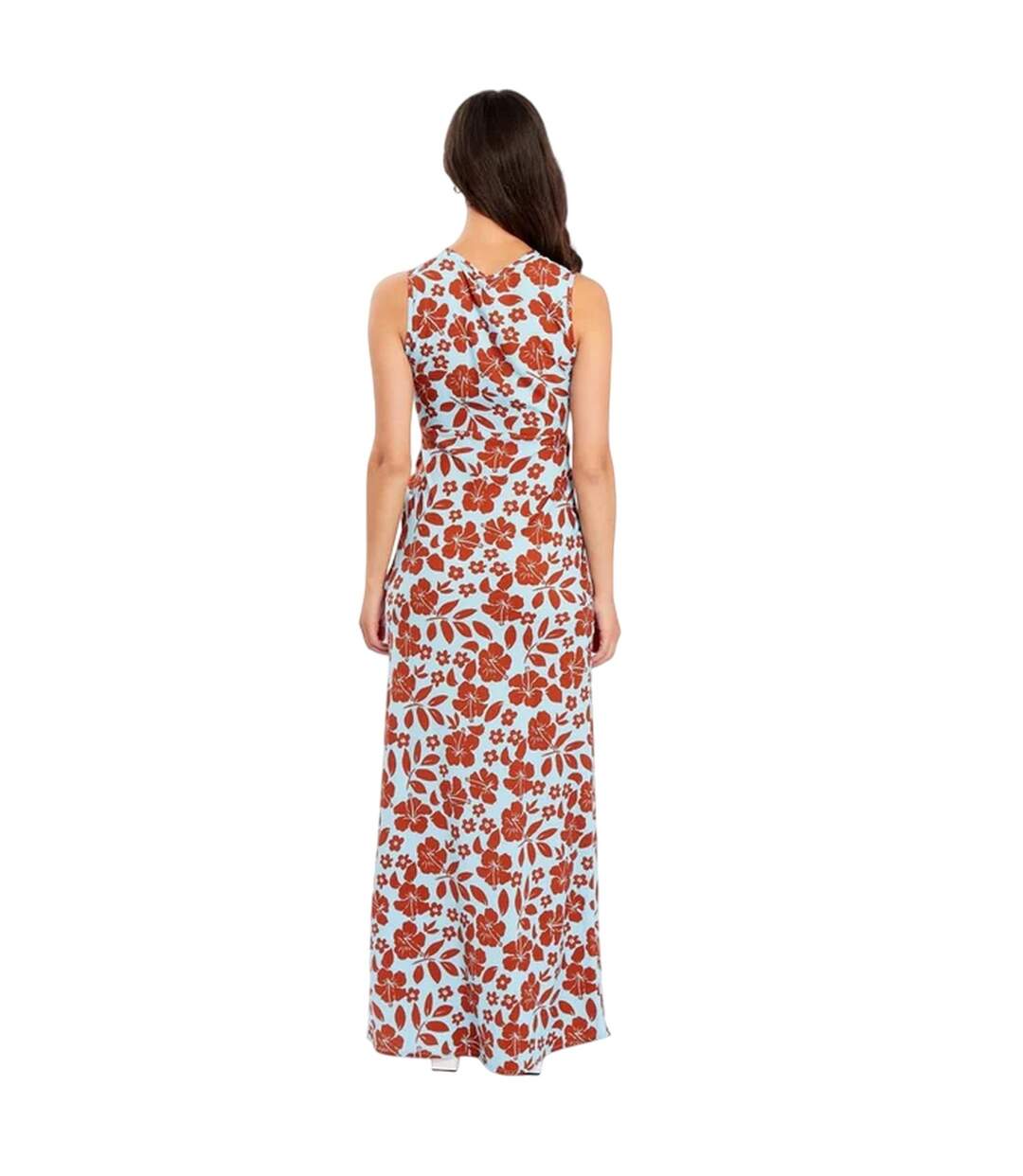 Womens/ladies Floral V Neck Maxi Dress Blue Red Wednesday-3