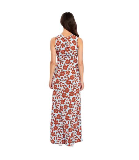 Womens/ladies Floral V Neck Maxi Dress Blue Red Wednesday