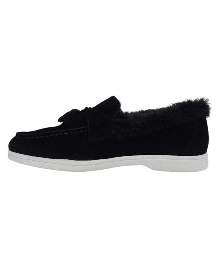 Womens/ladies Loro Suede Flat Boat Shoes Black Firetrap