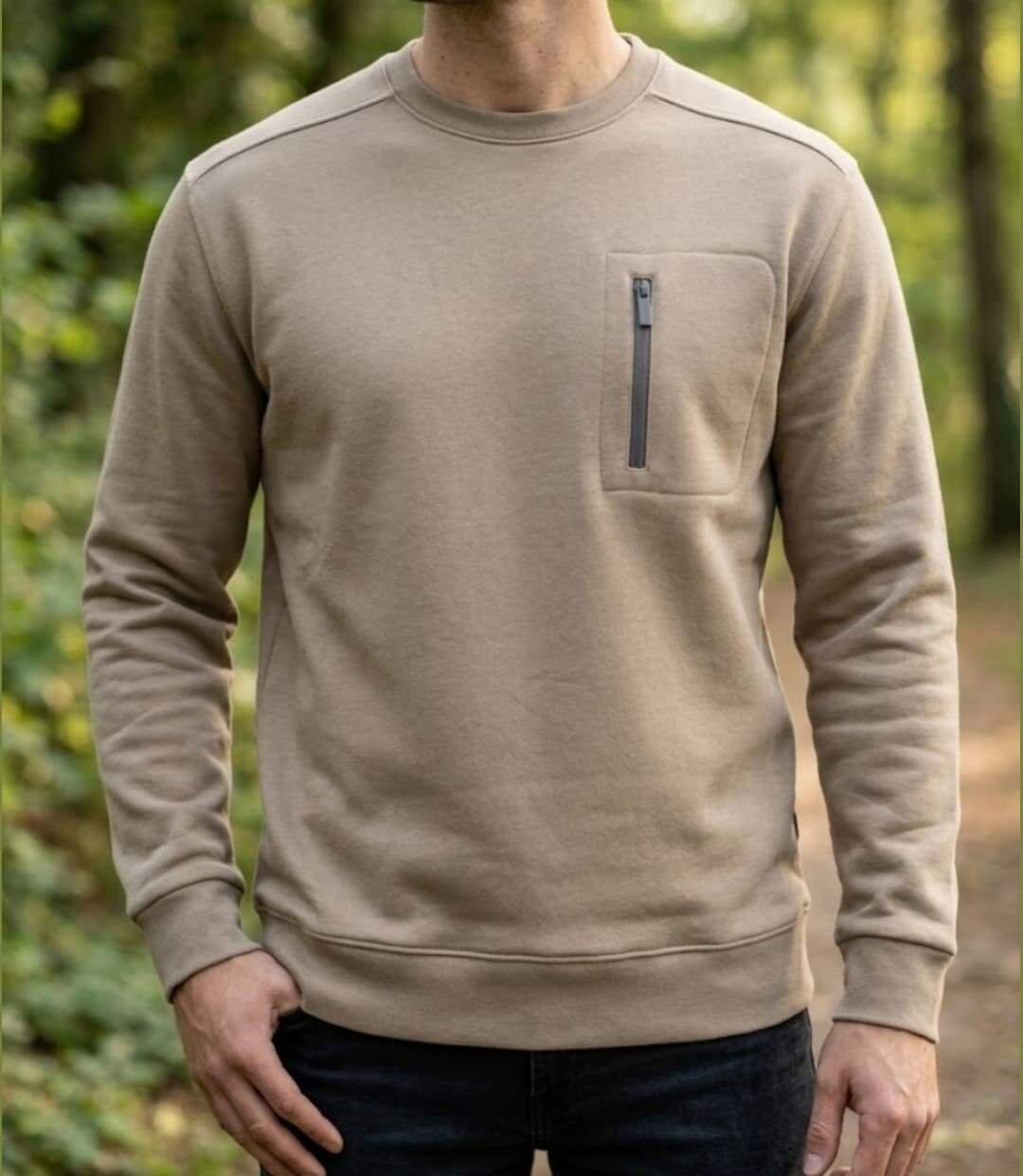 CHALLENGER GARRY2 — Sweat col rond beige : le confort résistant au quotidien-1