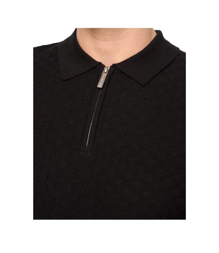 Mens Danvers Knitted Quarter Zip Polo Shirt Black Duck And Cover