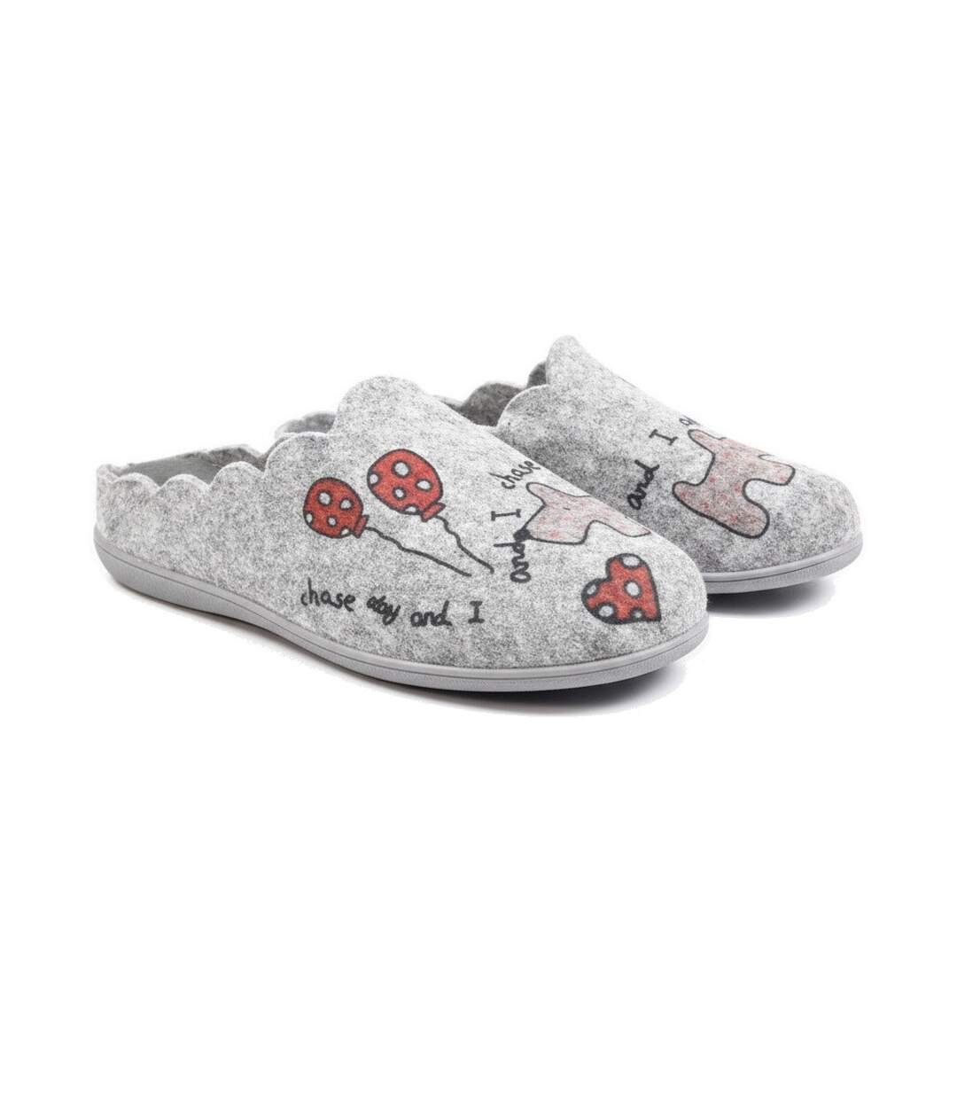 OZABI Pantoufles Ouvertes Femme, Feutrine Imprimée, Col Festonné-3
