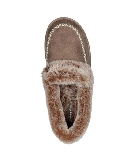 Womens/ladies Cosy Campf Leather Slippers Taupe Skechers