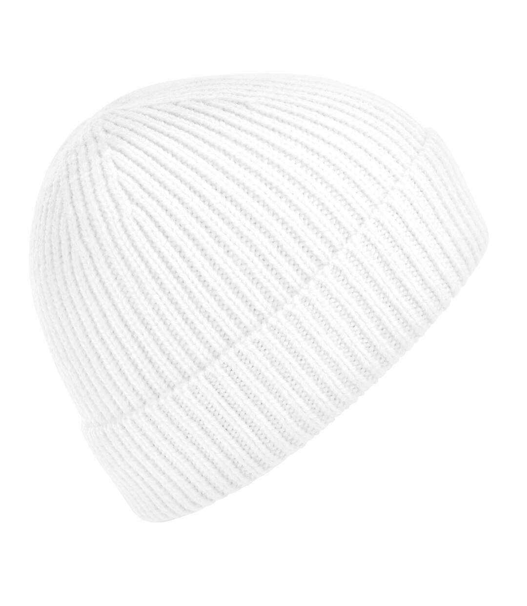 Bonnet Unisexe Adulte En Tricot Côtelé Blanc Beechfield-1