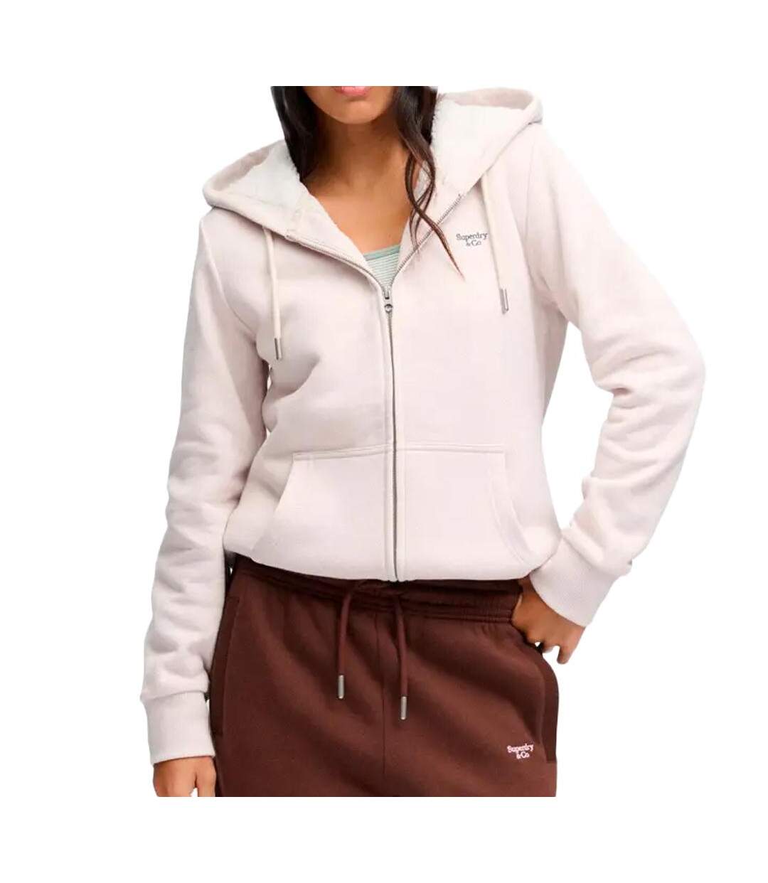 Sweat beige femme superdry signature-1