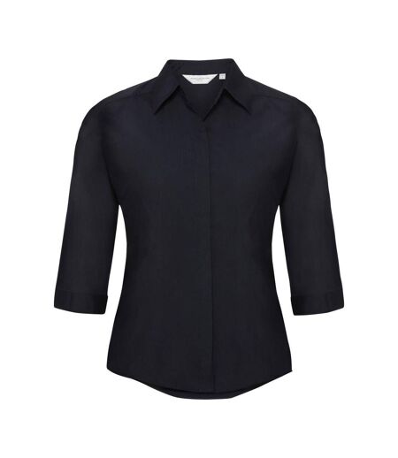 Russell Collection Ladies 3/4 Sleeve Poly-Cotton Easy Care Fitted Poplin Shirt (French Navy) - UTBC1021