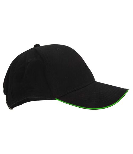 Adultes Unisex Athleisure Cotton Baseball Cap Noir Vert Citron Beechfield
