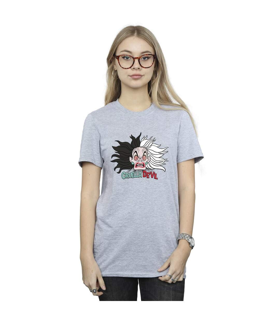Disney Womens/Ladies 101 Dalmatians Cruella De Vil Crazy Mum Cotton Boyfriend T-Shirt (Gris sportif) - UTBI47124-2