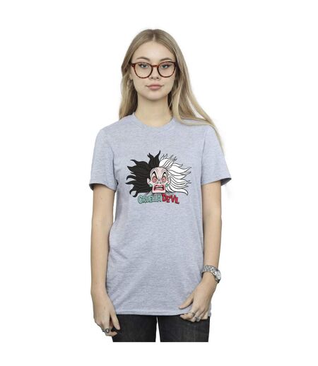 Disney Womens/Ladies 101 Dalmatians Cruella De Vil Crazy Mum Cotton Boyfriend T-Shirt (Gris sportif) - UTBI47124