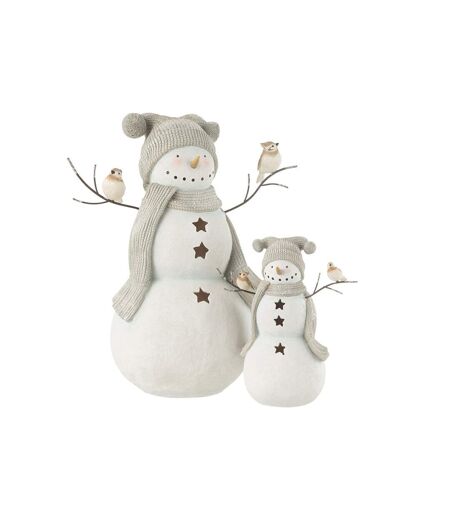 Bonhomme de Neige Déco Oiseaux 27cm Blanc