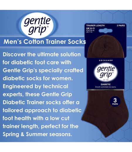 6 Pack Mens Diabetic Trainer Socks | Loose Top Wide Ankle Socks