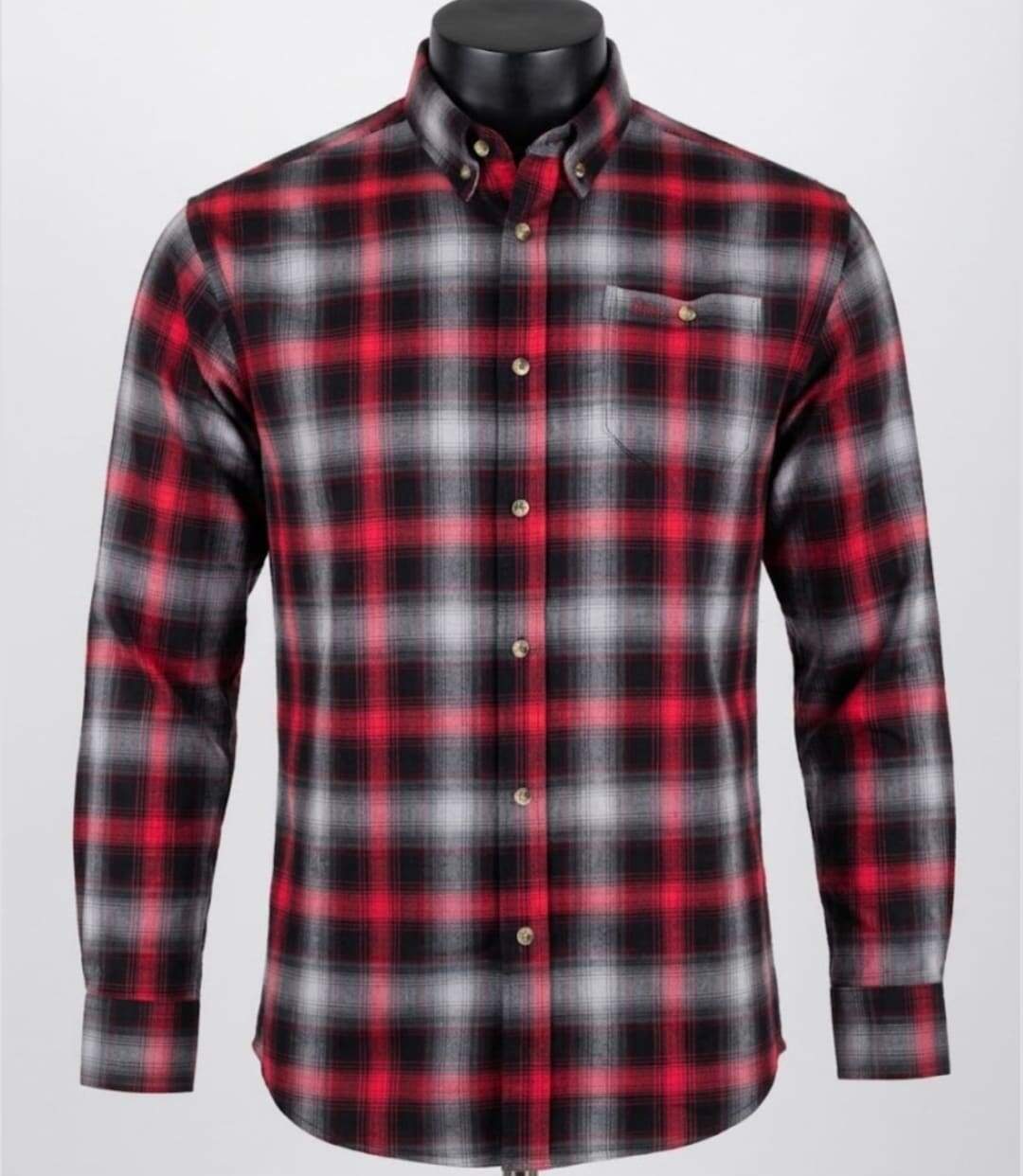 CHALLENGER TRADITION3 — Chemise à carreaux manches longues rouge et gris : l'aisance du tissu extensible-3