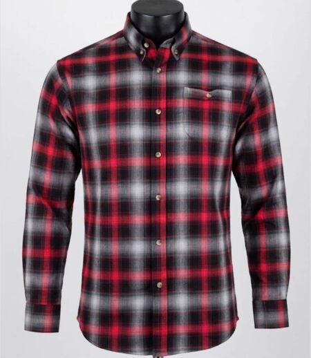 CHALLENGER TRADITION3 — Chemise à carreaux manches longues rouge et gris : l'aisance du tissu extensible
