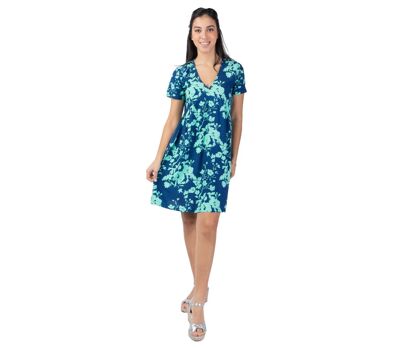 Robe courte été encolure féminine MAJA coupe ample bleu Coton Du Monde