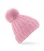 Bonnet à pompon en maille épaisse - Adulte - B413 - rose clair