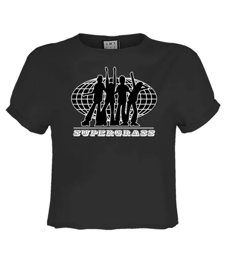 Womens/ladies Supergrass 25th Anniversary Crop Top Charcoal Amplified