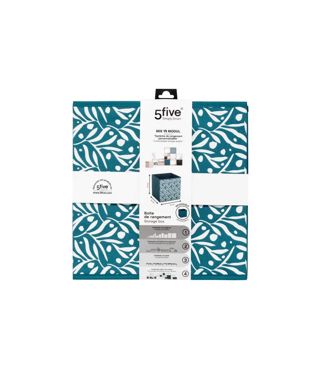 Boîte de Rangement Réversible Lauria 31x31cm Bleu Pétrole-3