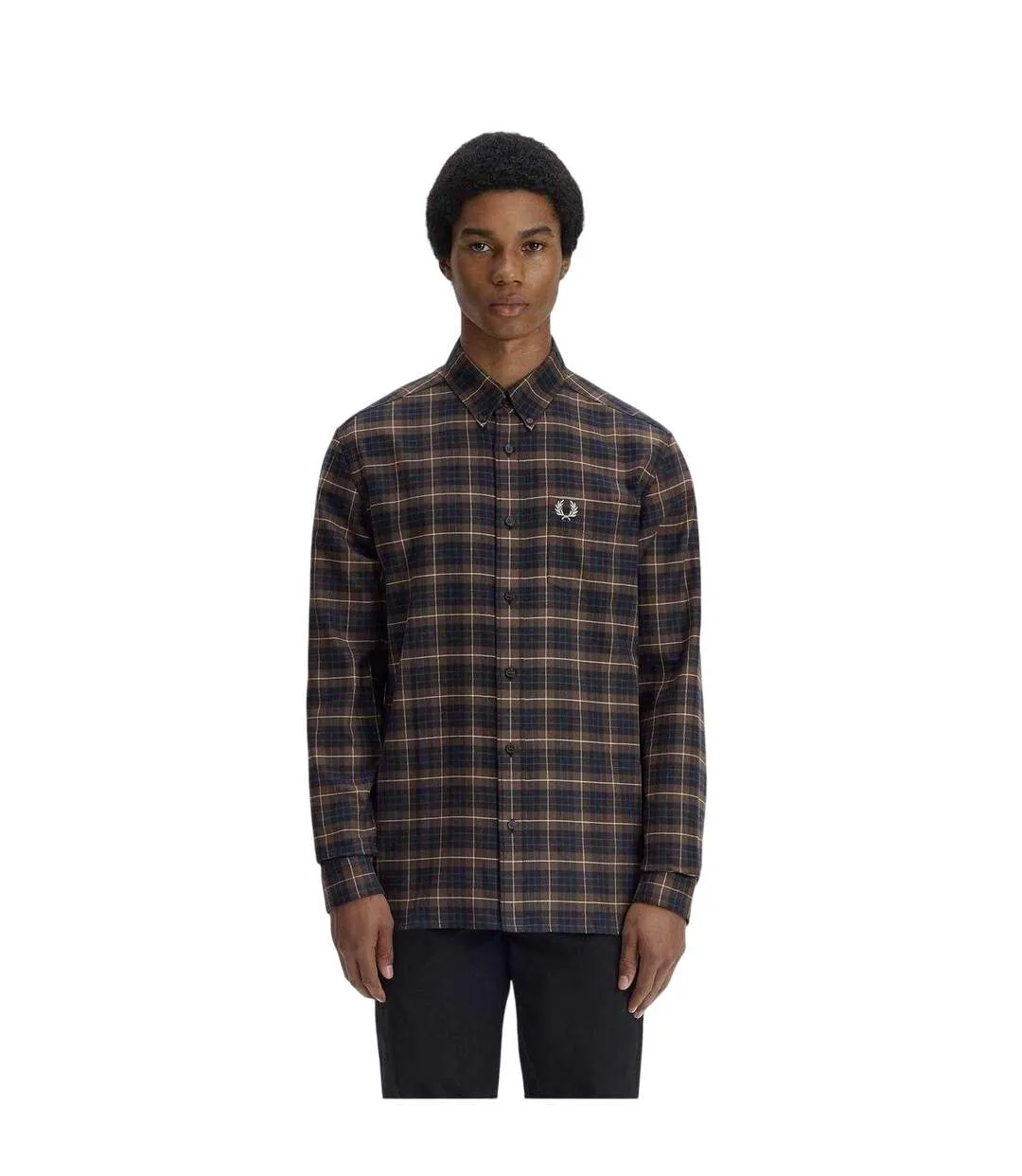 Mens Tartan Button-down Shirt Tobacco Fred Perry-4