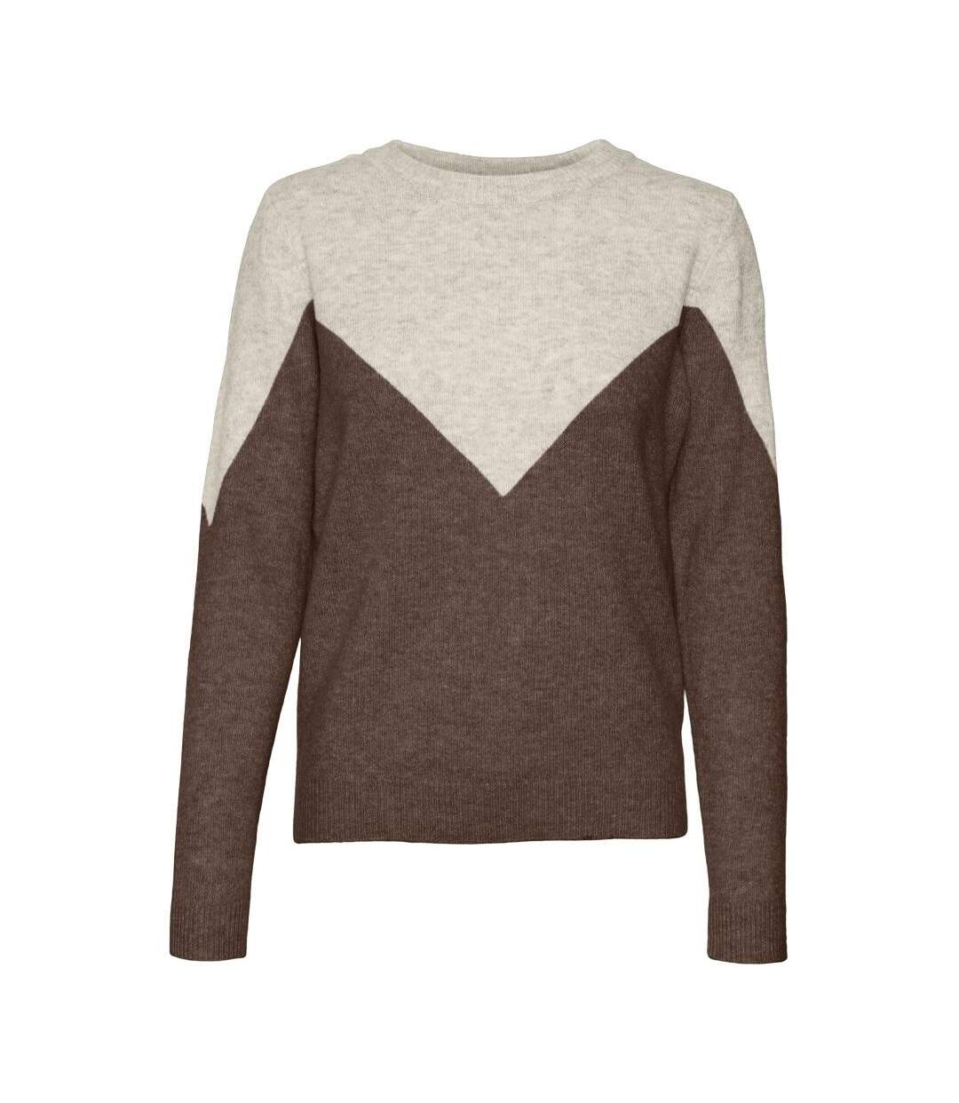 Pull marron/blanc femme vero moda plaza-3