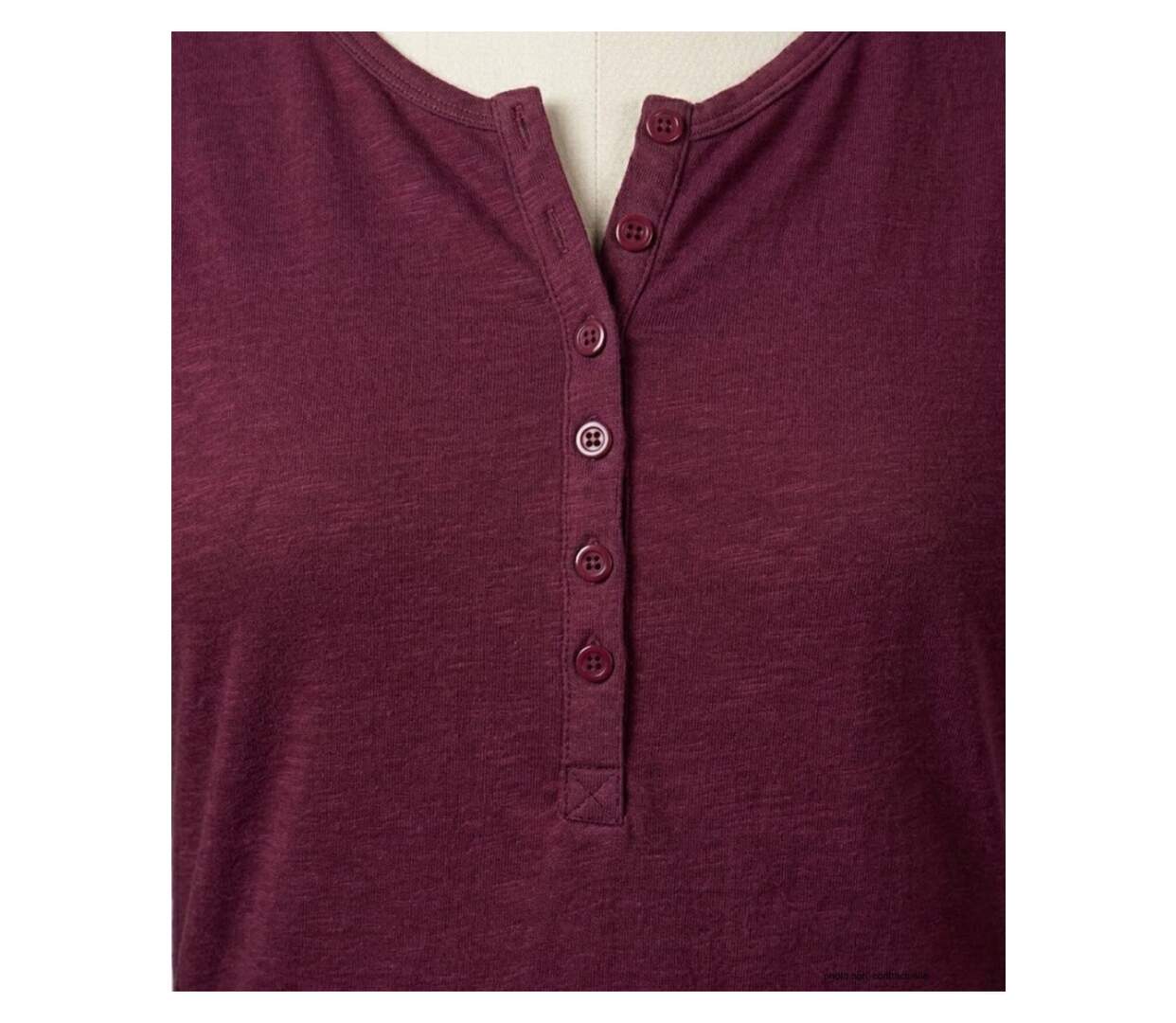 MAYFLOWER NINON4 : Tee-shirt manches longues prune en coton flammé avec patte boutonnée-4