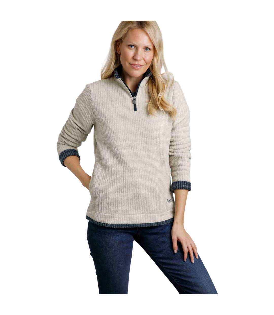 Womens/ladies beye grid eco friendly quarter zip fleece top ecru Weird Fish