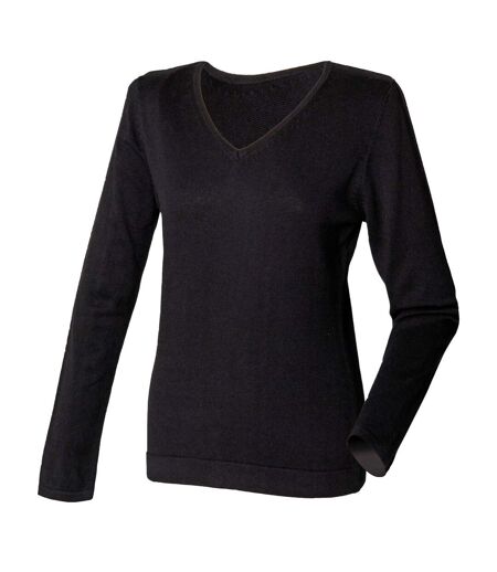 Henbury Womens/Ladies 12 Gauge Fine Knit V-Neck Jumper / Sweatshirt (Black) - UTRW660