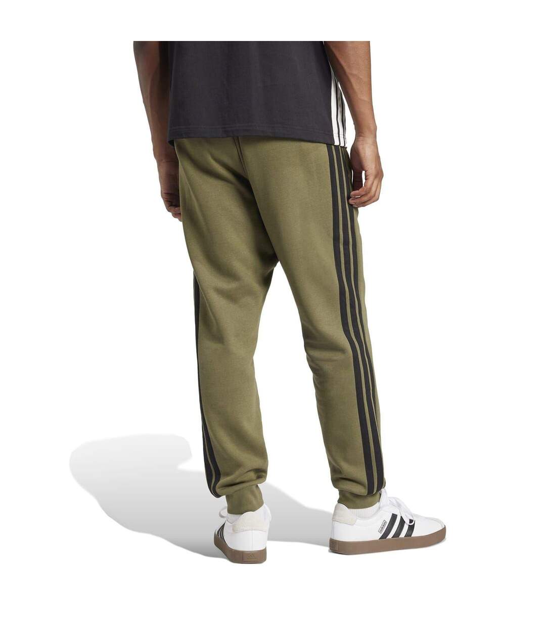 Mens Essentials Fleece 3 Stripes Tapered Leg Jogging Bottoms Olive Strata Adidas-3