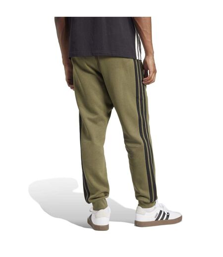 Mens Essentials Fleece 3 Stripes Tapered Leg Jogging Bottoms Olive Strata Adidas