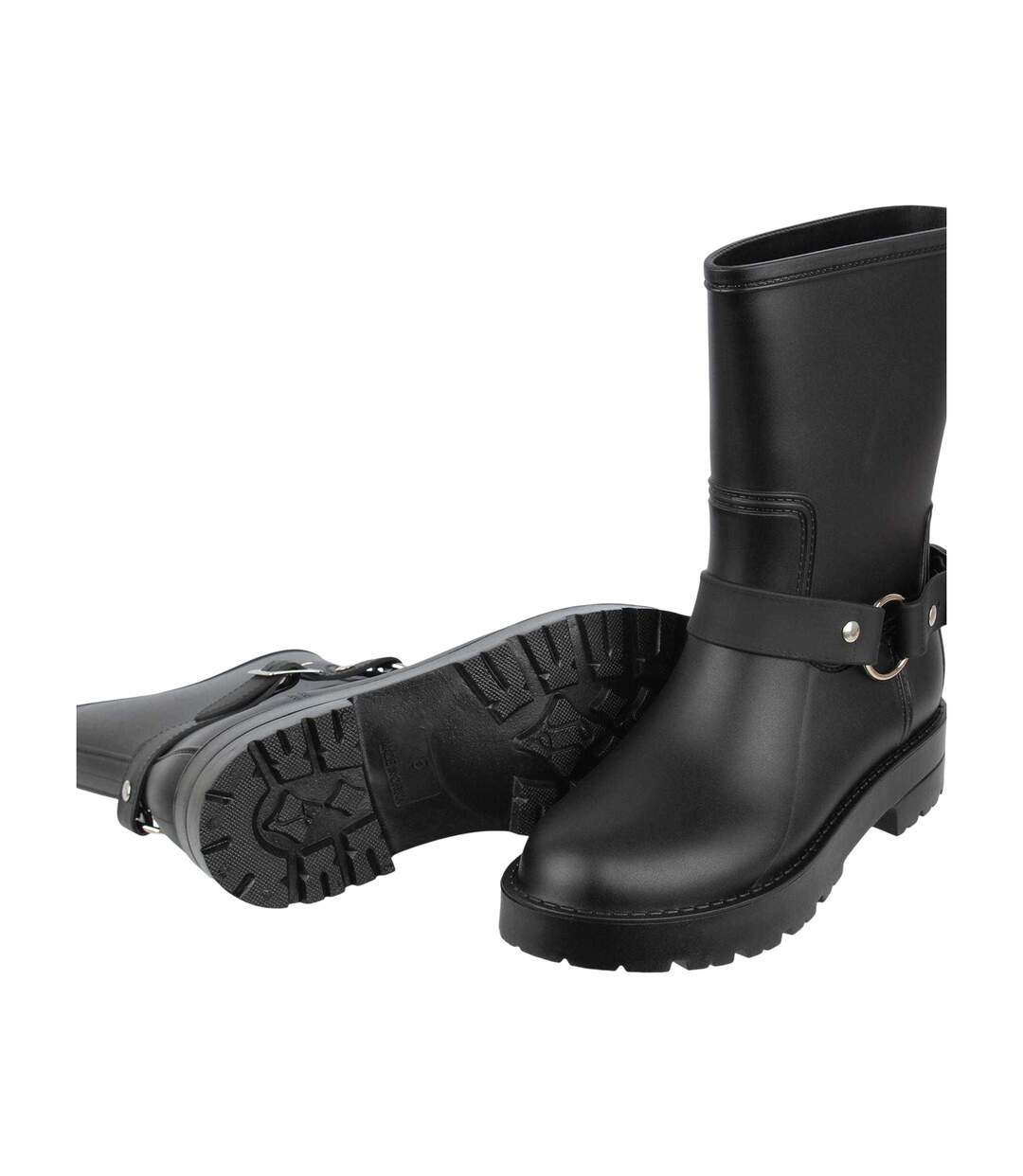 Womens/ladies Plain Buckle Detail Wellington Boots Black Gelert-4