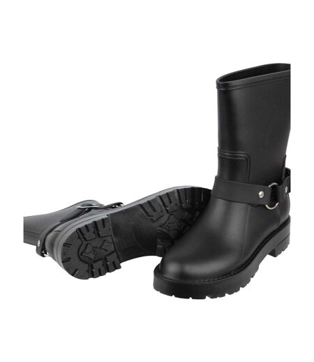 Womens/ladies Plain Buckle Detail Wellington Boots Black Gelert