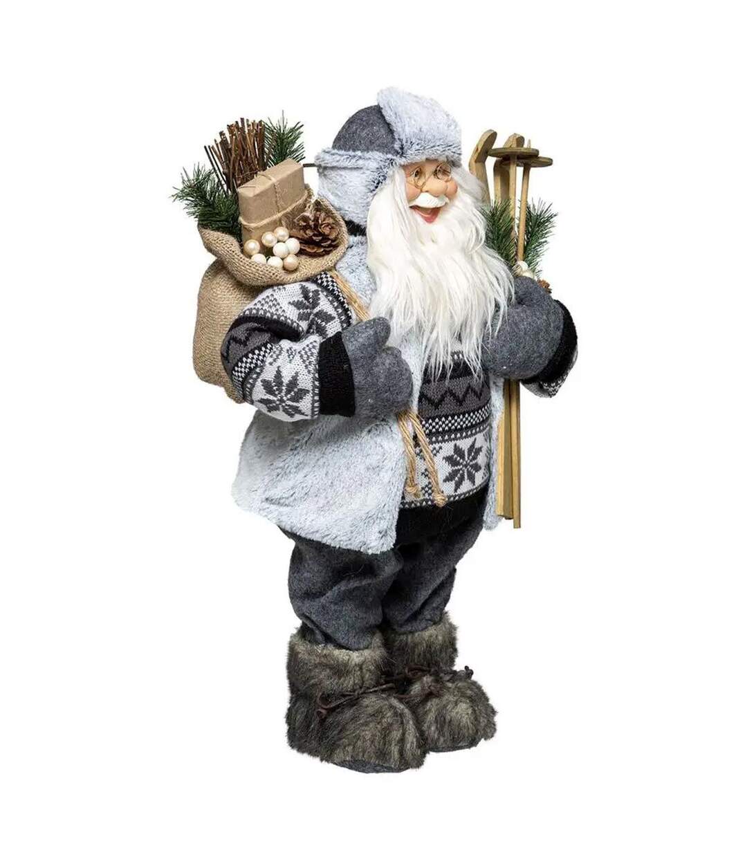 Père Noël Déco Traditionnel Ski 29cm Gris-1