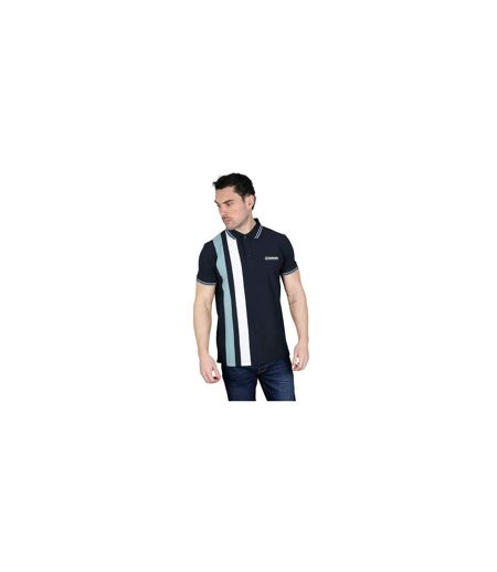 Mens Vertical Stripe Polo Shirt Navy Smoke Blue Lambretta