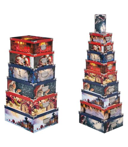 16 Boîtes pour cadeaux de Noël Tradition - Rouge et bleu