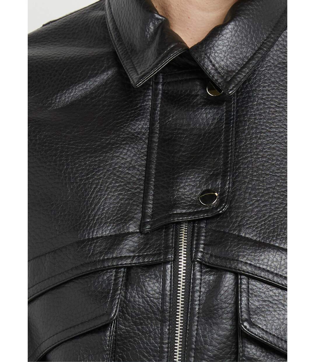 Blouson simili cuir, taille élastiquée-4