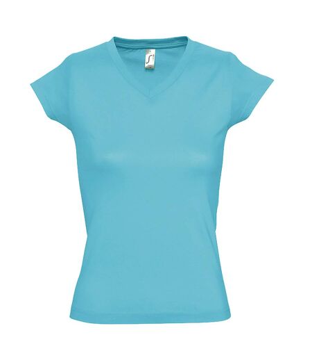 SOLs Womens/Ladies Moon V Neck Short Sleeve T-Shirt (Blue Atoll) - UTPC294