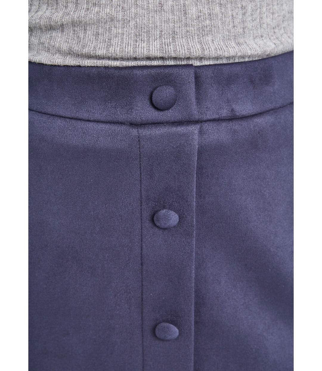 Jupe droite courte tissu suédé effet boutonné-4