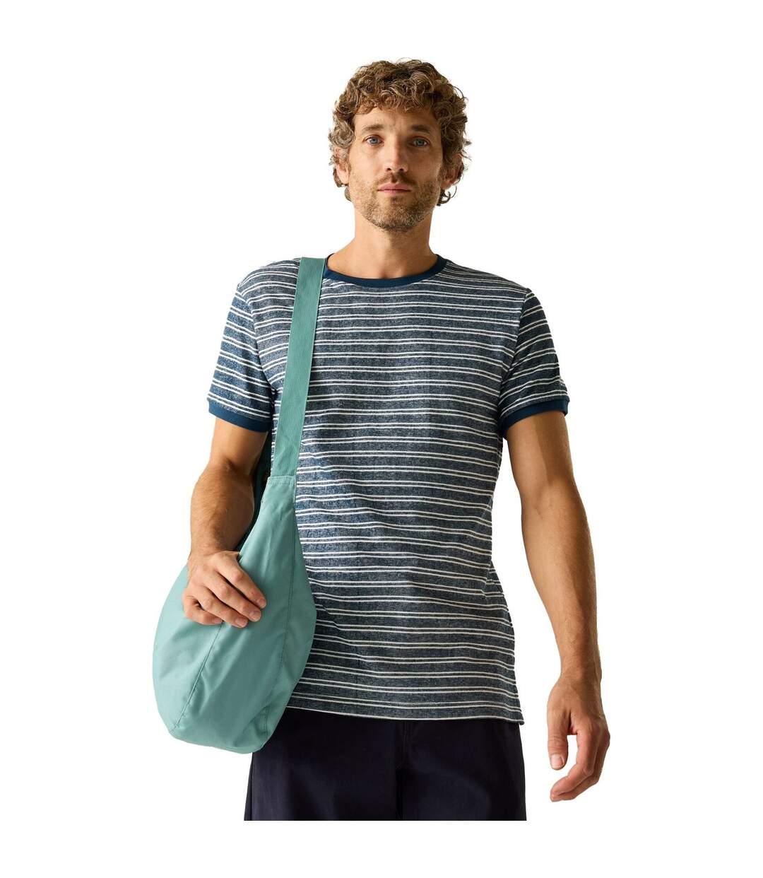Mens Benlin Striped T-shirt Moonlight Denim Grey-white Regatta-1