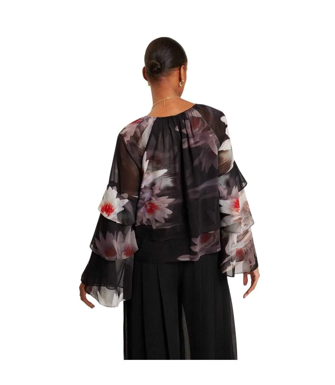 Womens/ladies V Neck Loose Ruffle Blouse Black Ted Baker-3