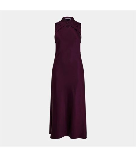 Womens/ladies Cut Out Satin Sleeveless Maxi Dress Burgundy Off White