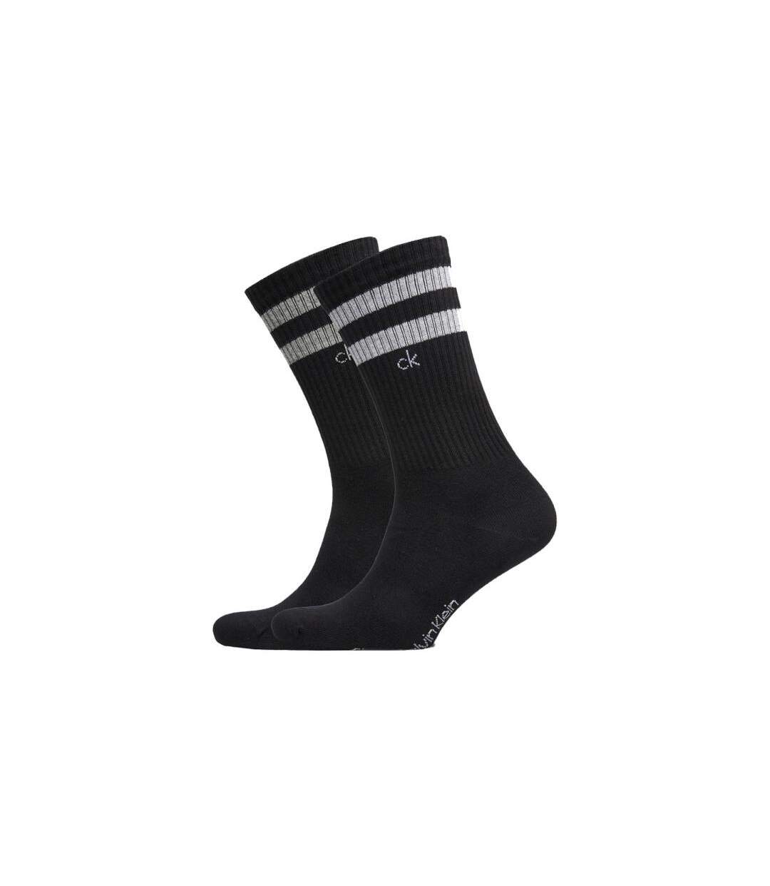 CALVIN KLEIN Lot de 2 paires de Chaussettes Homme Coton STRIPE Noir-2