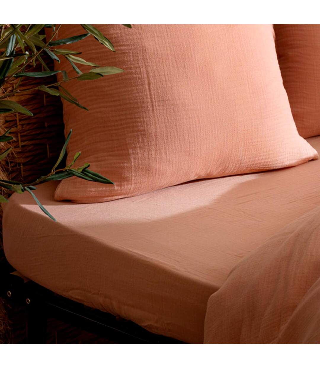 Drap Housse en Gaze de Coton Flora 140x190cm Rose-3