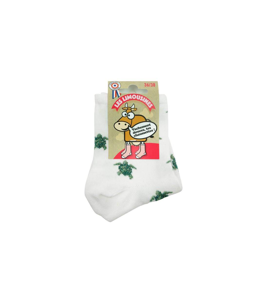 LES LIMOUSINES Mi-Chaussettes Femme Coton TORTUE Blanc-2