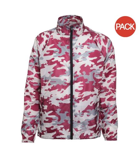 Pack of 2  Mens contrast lightweight windcheater shower proof jacket  bold camo burgundy 2786