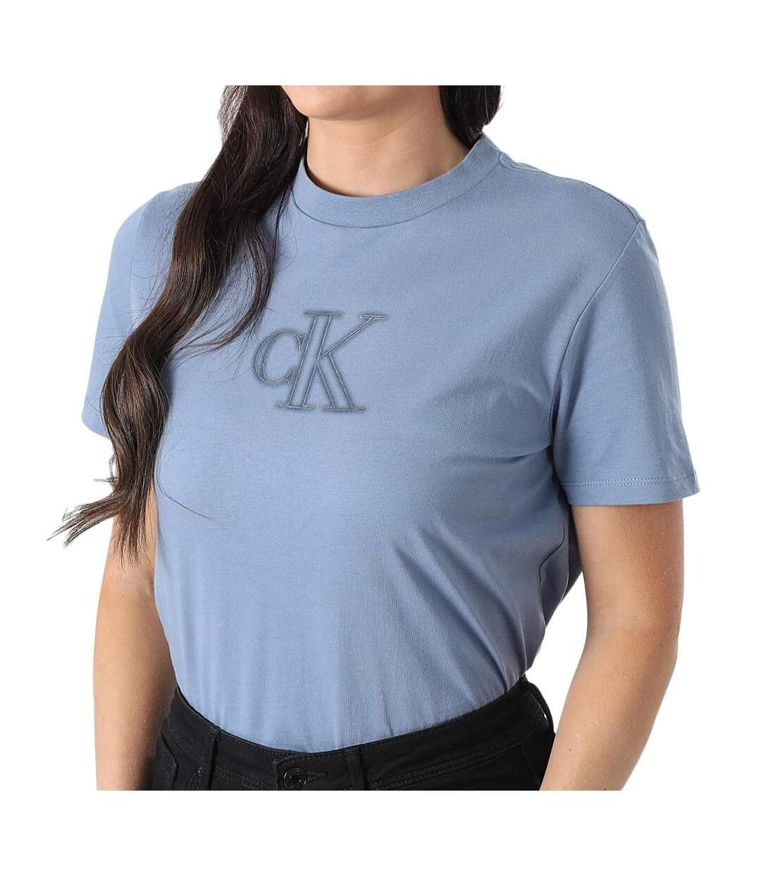 T-Shirt bleu clair femme calvin klein jeans classic-1