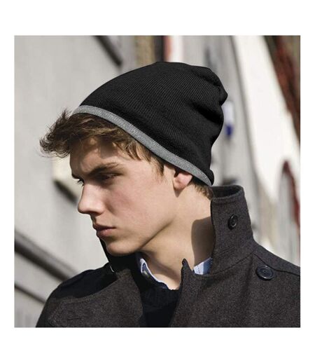 Result Unisex Reversible Fashion Fit Winter Beanie Hat (Black/Melange Grey)
