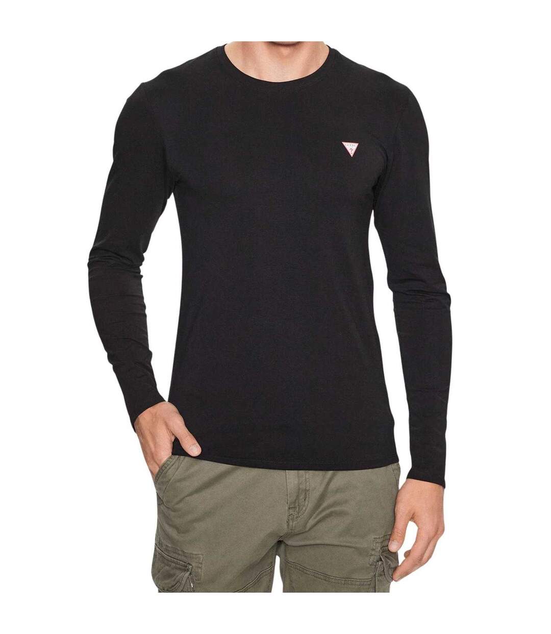 T-shirt Manches Longues Motif/style Logo Triangulaire Homme Noir Vif Guess-1