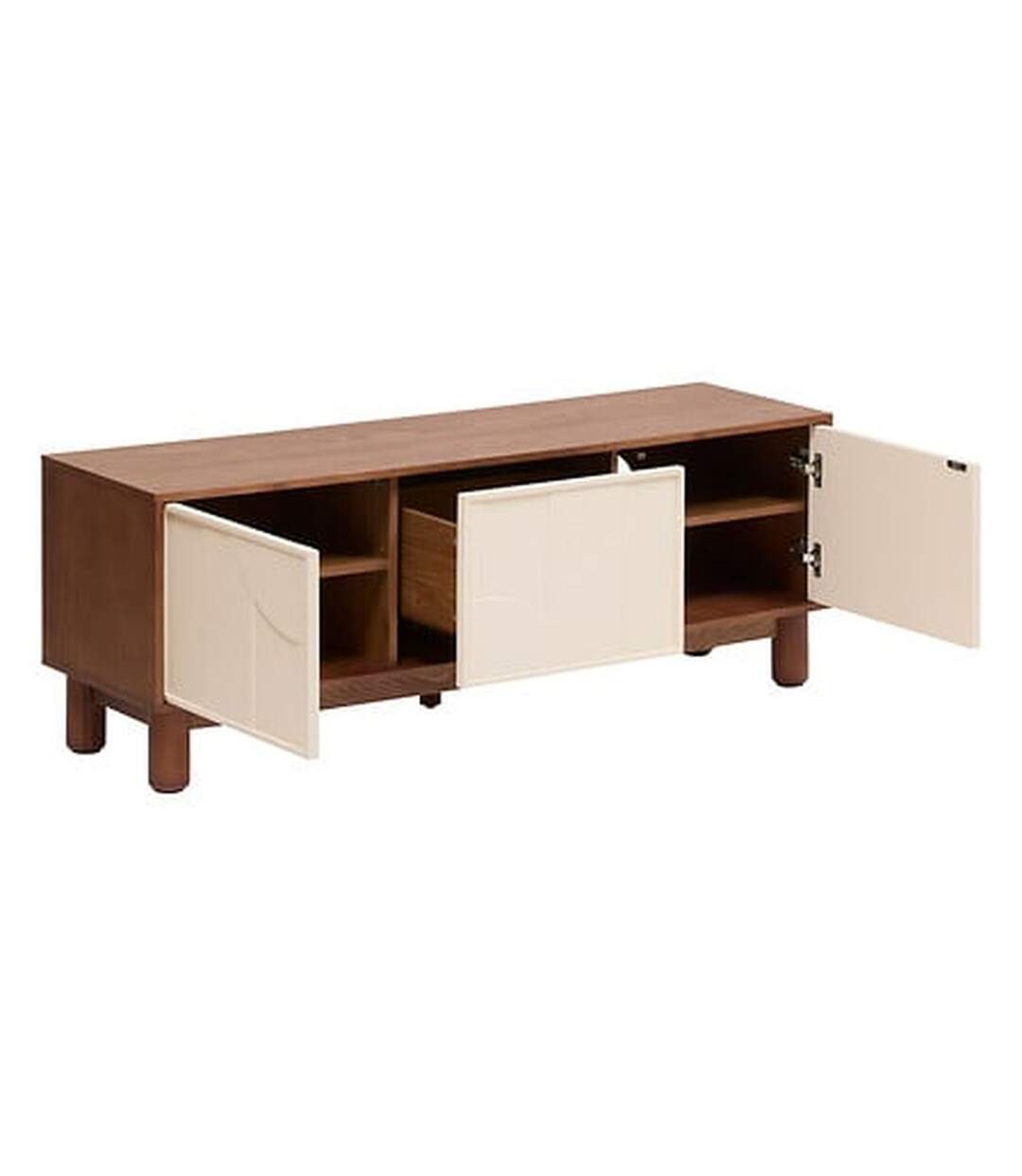 Meuble TV 2 portes et 1 tiroir design en relief JILANI - Marron et beige-3